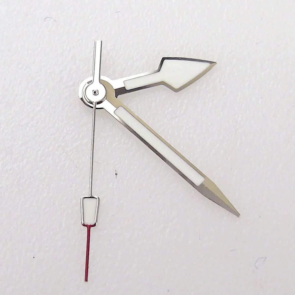 Sword-style silver luminous watch hands for NH35 NH36 7s26 7s36 movements, ideal for diver watches.
