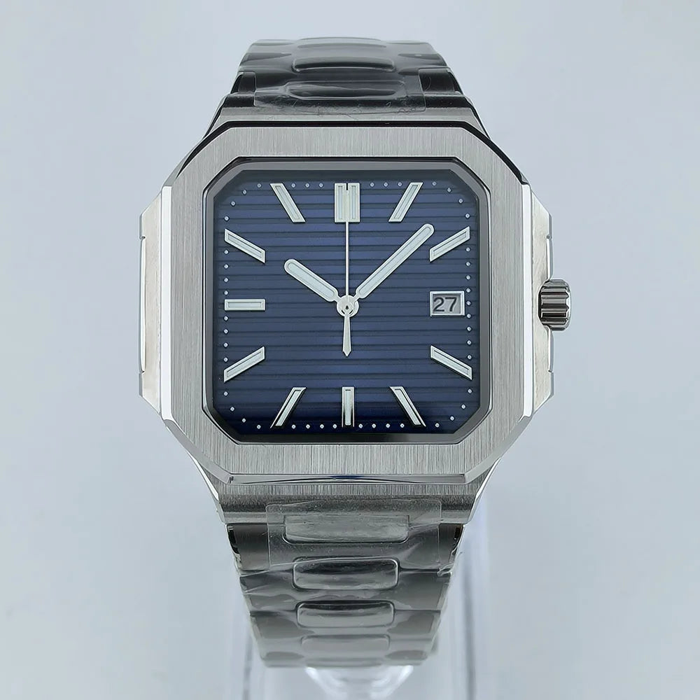 38.5mm Square Watch Case Folding Clasp WatchBand Fit NH35 NH38 Sapphire Crystal