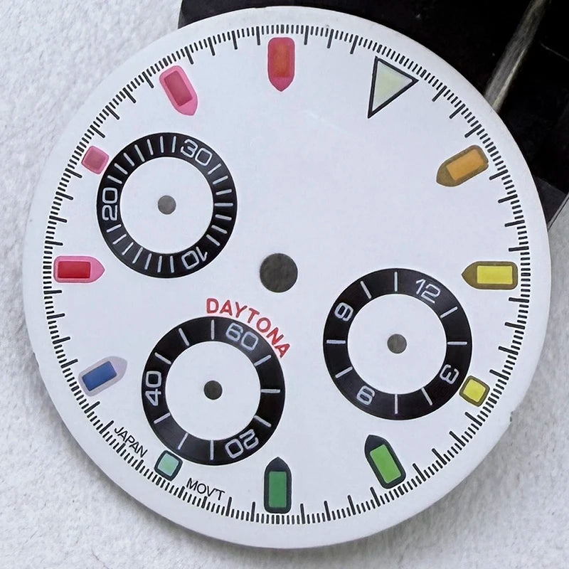 29.5mm VK63 S Logo Dial 3 eyes Green Luminous Fit VK63 Movement Dial Watch