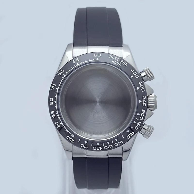 316L Steel 39mm Silver Case+Watch Rubber Strap Case Fit VK63 Modified Part