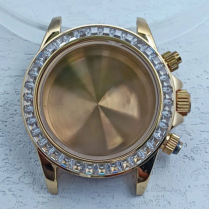 39.3mm Stainless Steel Watch Case Dtn Color Diamond Bezel 20mm Strap for VK63