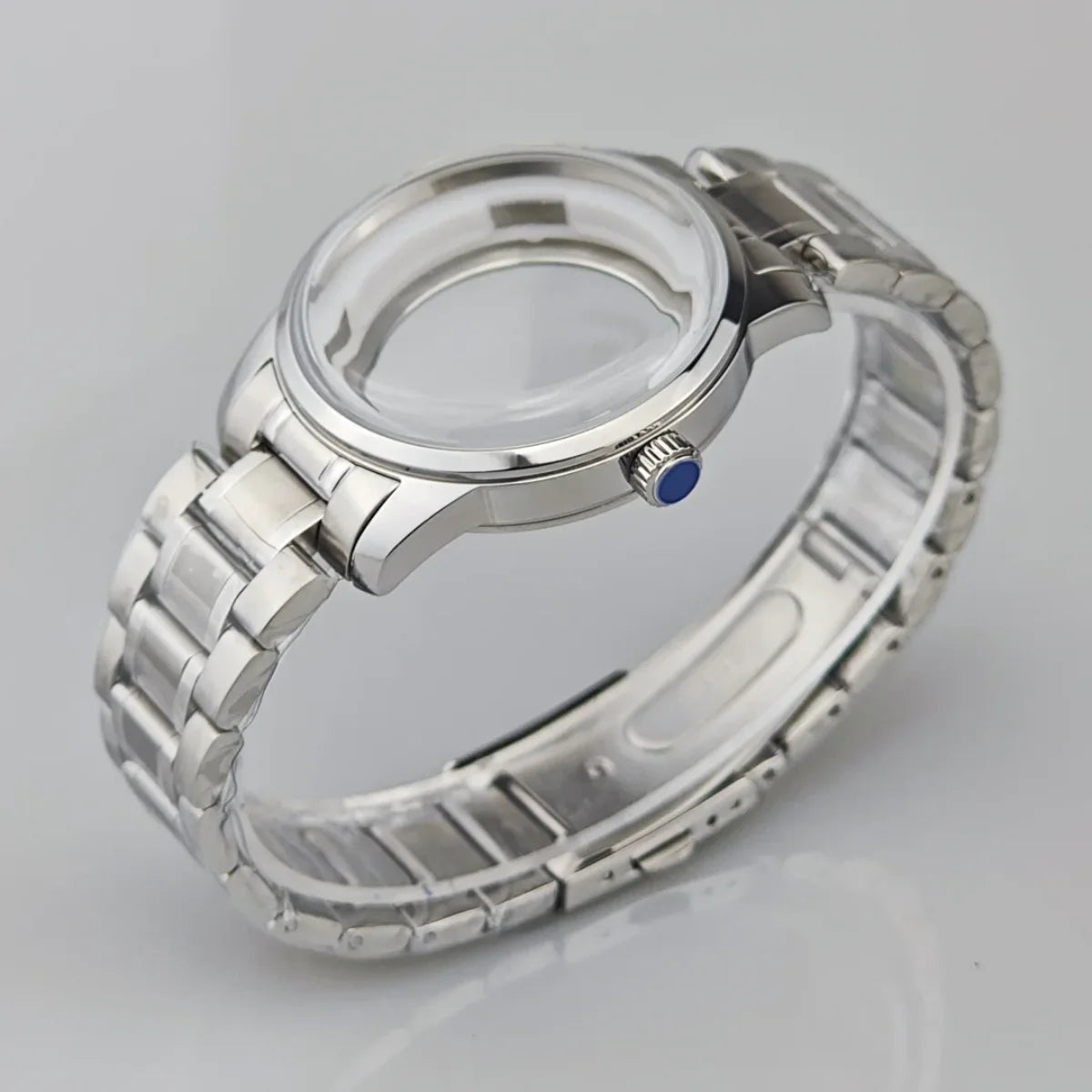 39.5mm Silver Watch Case for NH35/36/34/4R Push in Crown Mineral Strap