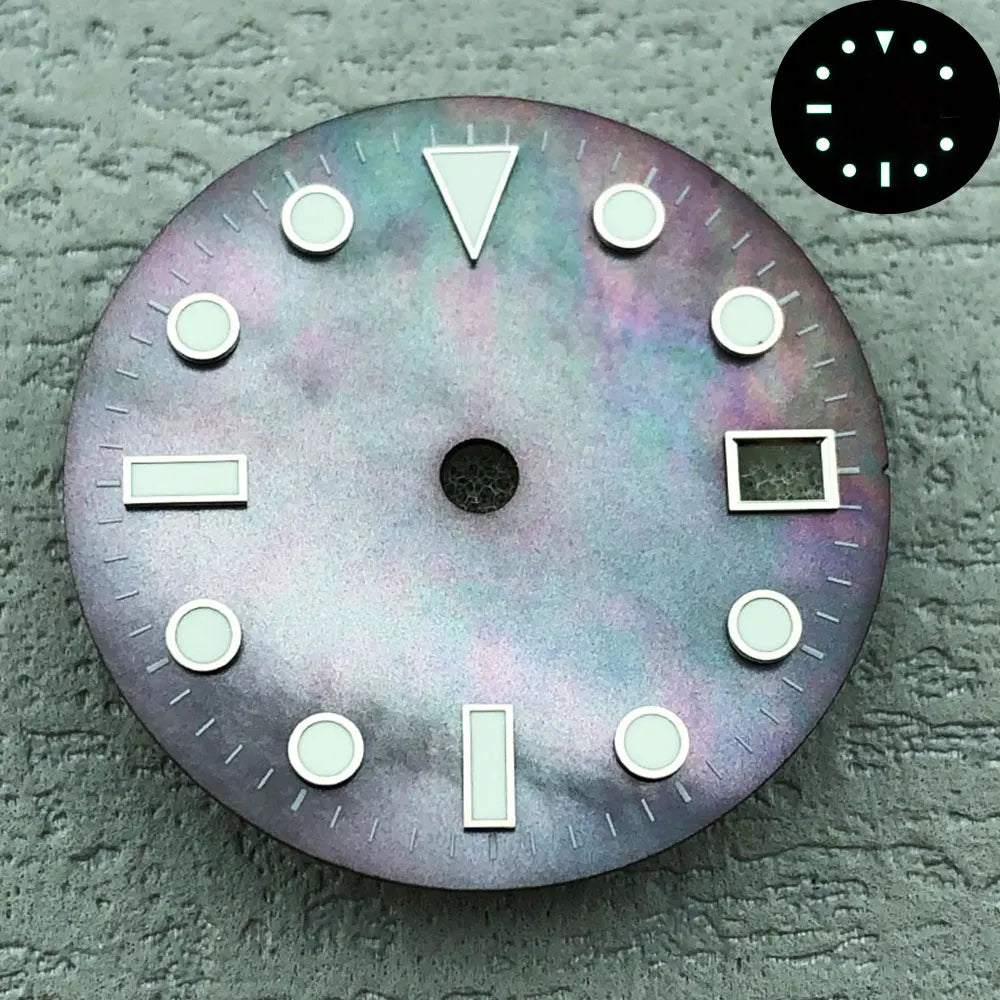 28.5mm Shell Reflective Multicolor Watch Dial C3 Green Luminous For NH35 NH36