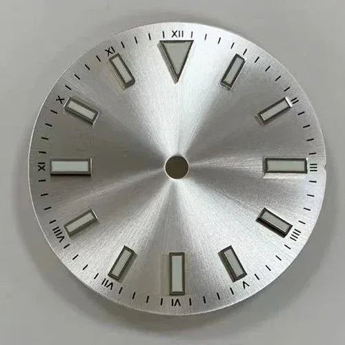 Silver Sunray Watch Dial Stripe Nails Green Lume Roman Font Modified for NH35/8215/2836