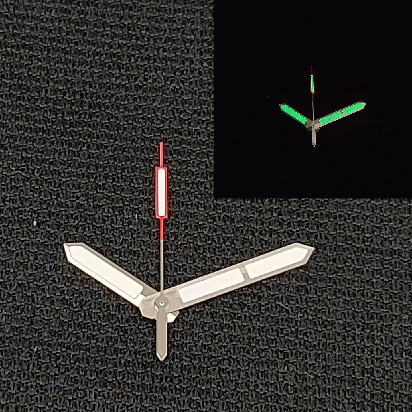 Silvery Pointer Red Second Hand Green Luminous Watch Hands for NH35/NH36/4R/7S