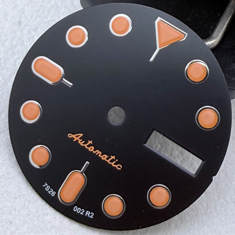 28.5mm S Logo Dial Dual Calendar SKX Watch Dial Gteen Luminous Fit NH36/4R36