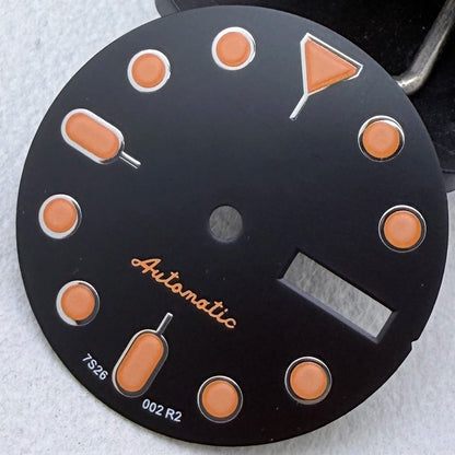 28.5mm S Logo Dial Dual Calendar SKX Watch Dial Gteen Luminous Fit NH36/4R36