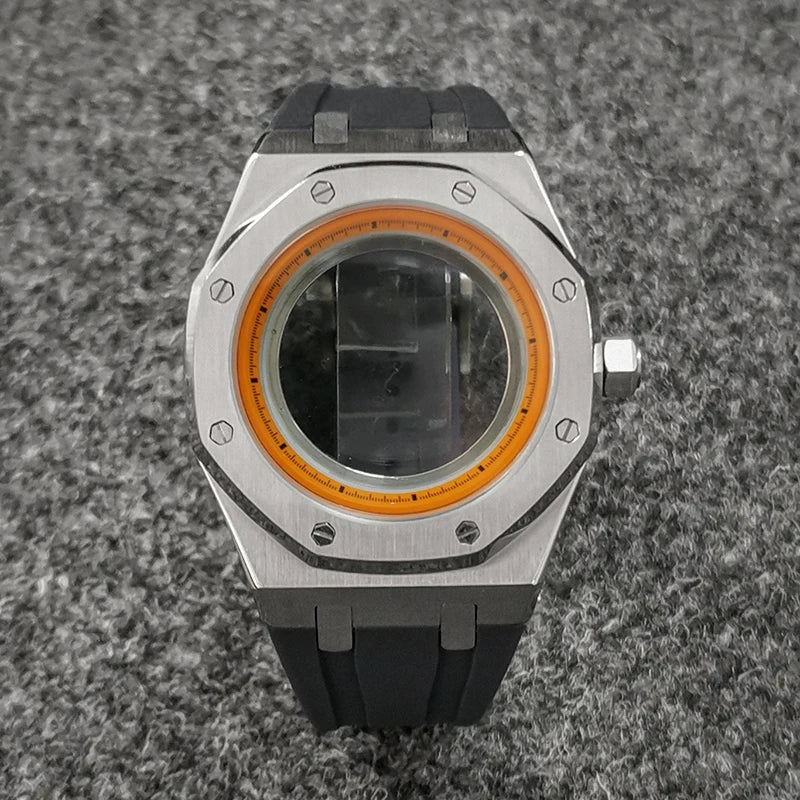 41mm 316L Steel Case+Strap+Ring Sapphire Glass Watch Case Fit NH35/NH36