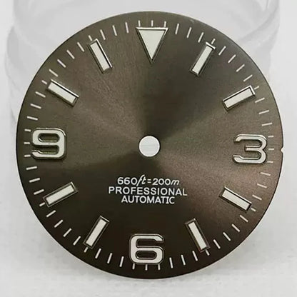 28.5mm S Logo Watch Dial SunBurst with Green Luminous for NH35/NH36 Movement