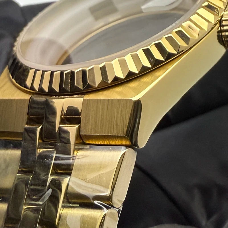 39.5mm Land-Dwellwe GOLD Case+Strap Sapphire Glass Luminou 33.8mm Dial Fit NH35