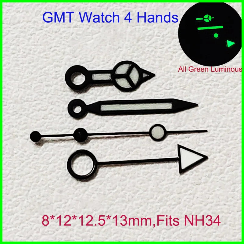 GMT Watch Hands Fit For NH34 NH35 NH36 Movement C3 Green Luminous Watches Parts