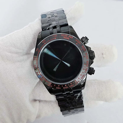39mm Black Watch Case Strap Set for VK63 Shell Sapphire Glass Case Watchband