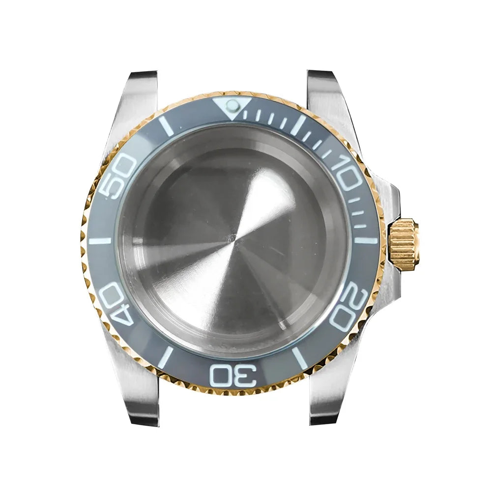 316L Watch Case 40mm Gold Edge Sapphire Flat Glass for NH35/ NH36 Modification