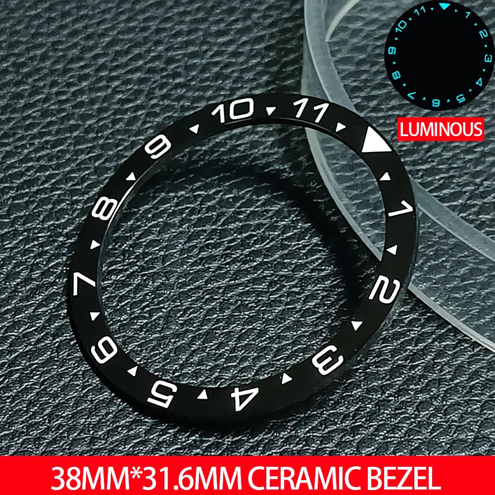 Flat Ceramic Bezel Insert 38mm*31.6mm Replacement Watch Parts accessories Luminous
