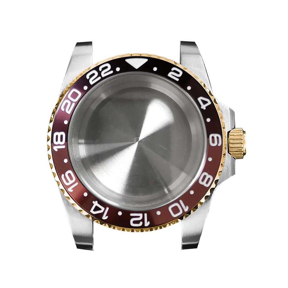 316L Watch Case 40mm Gold Edge Sapphire Flat Glass for NH35/ NH36 Modification