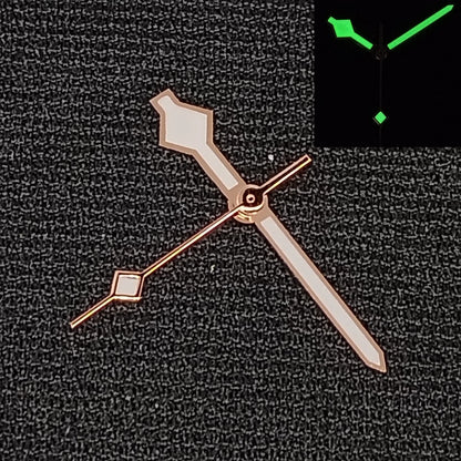 Modified Rose Gold+White Trim Watch Hands with Green Luminous for NH35 NH36