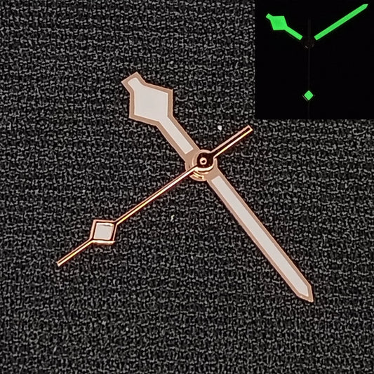 Modified Rose Gold+White Trim Watch Hands with Green Luminous for NH35 NH36