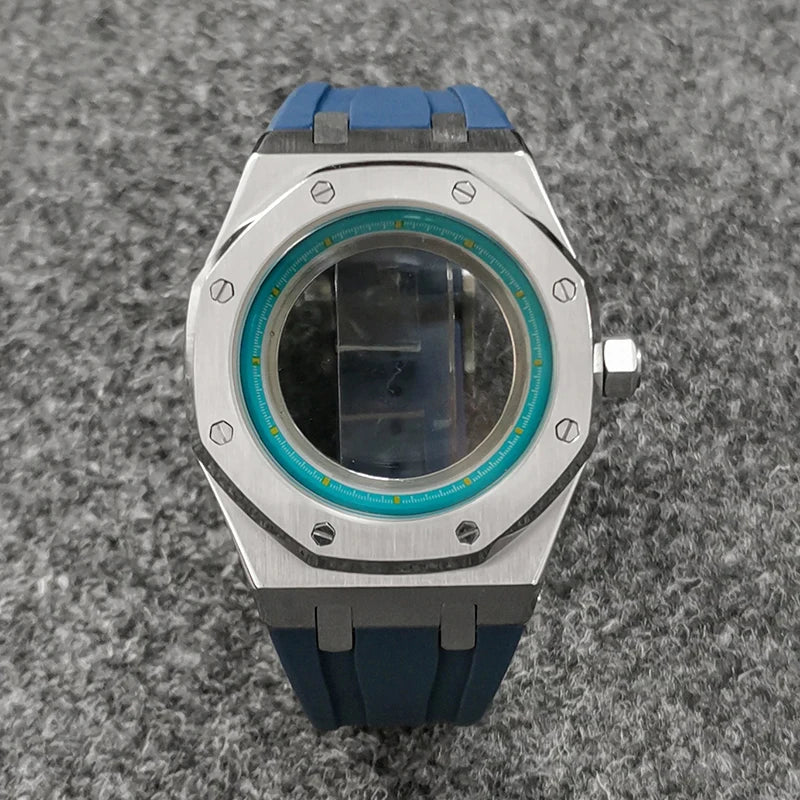 41mm 316L Steel Case+Strap+Ring Sapphire Glass Watch Case Fit NH35/NH36