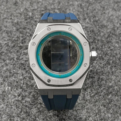 41mm 316L Steel Case+Strap+Ring Sapphire Glass Watch Case Fit NH35/NH36