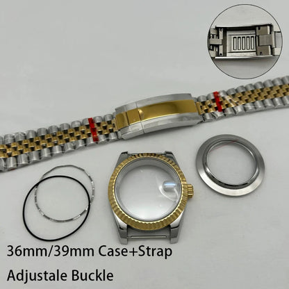 36/39mm Jubilee Strap Sapphire Magnifying Glass Steel Watch Case Fit NH35/NH36