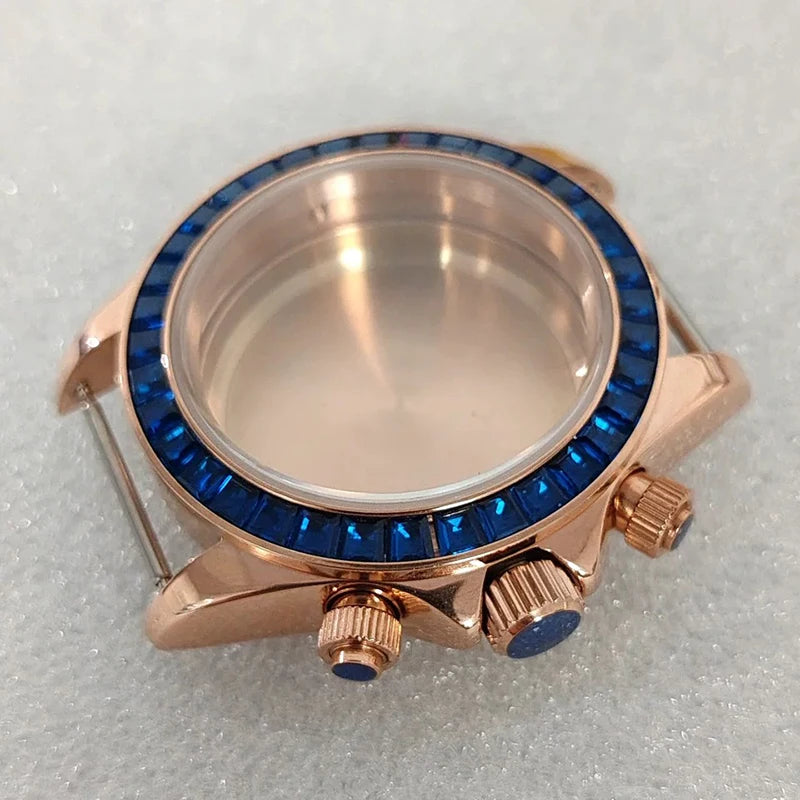 316L 39mm Case Colorful Diamond Ceramic Bezel Compatible with VK63 Three-Eye