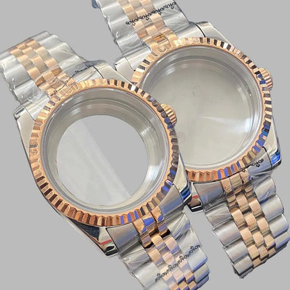 39mm Steel Sapphire Watch Case Strap Set for NH35 NH36 Fluted Bezel Watchband