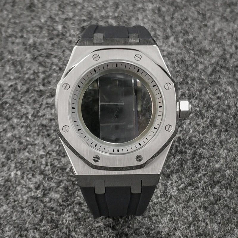 41mm 316L Steel Case+Strap+Ring Sapphire Glass Watch Case Fit NH35/NH36