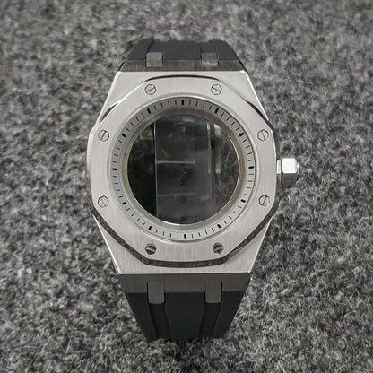 41mm 316L Steel Case+Strap+Ring Sapphire Glass Watch Case Fit NH35/NH36