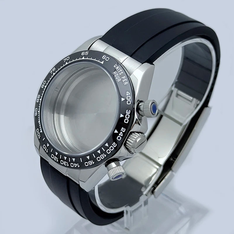 316L Steel 39mm Silver Case+Watch Rubber Strap Case Fit VK63 Modified Part