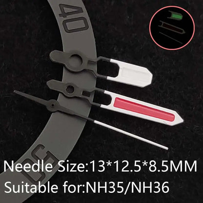 Black Red Pointer Weak Green Luminous Watch Hands for NH35/NH36 SKX007