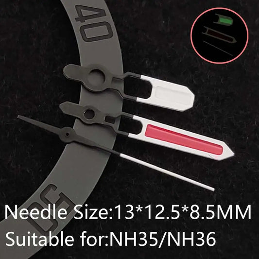 Black Red Pointer Weak Green Luminous Watch Hands for NH35/NH36 SKX007