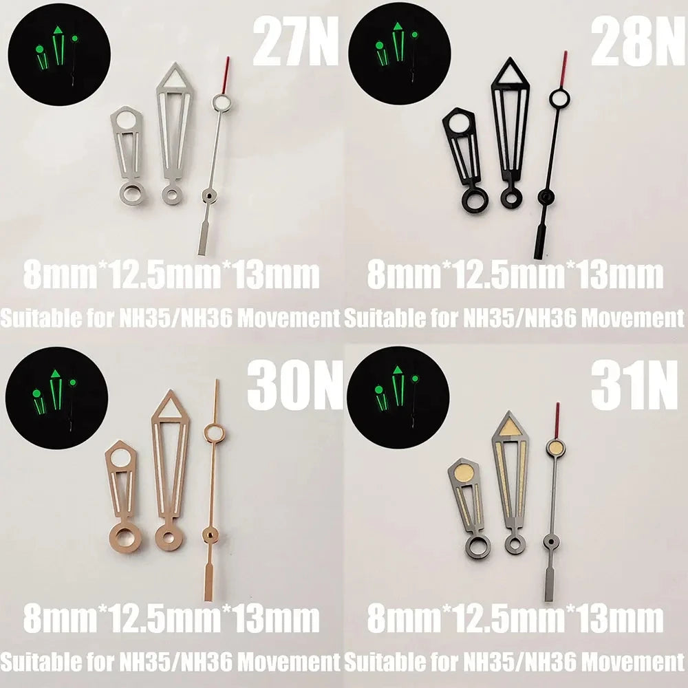 Green luminous watch hands, NH35, NH36, 72, 70, 4R, 7S, 27N-32N, watch