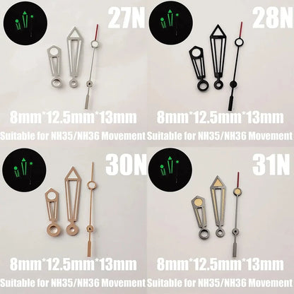Green luminous watch hands, NH35, NH36, 72, 70, 4R, 7S, 27N-32N, watch