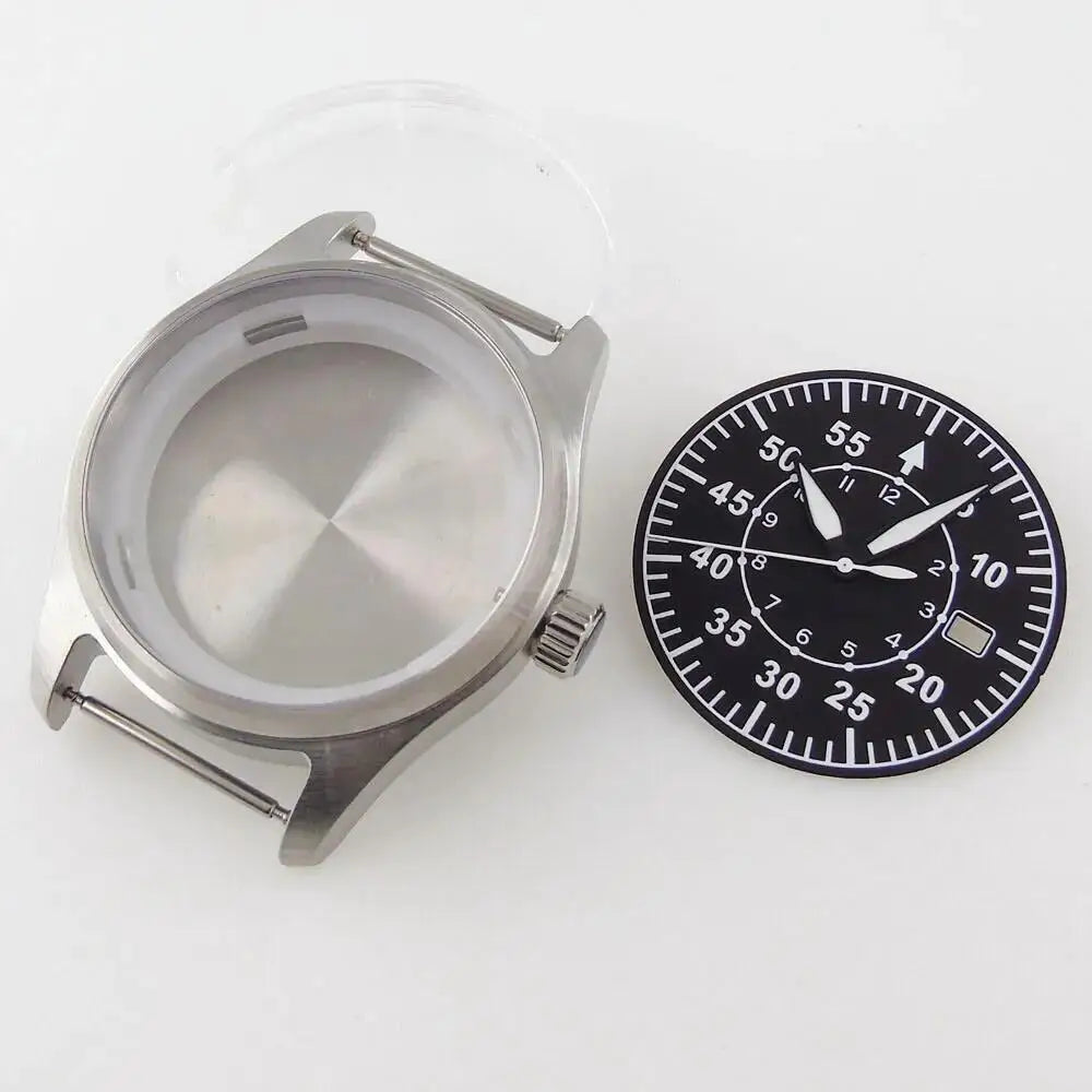 39mm Sapphire Glass Pilot Watch Case Luminous Dial fit ETA 2824 PT5000 NH35 NH36