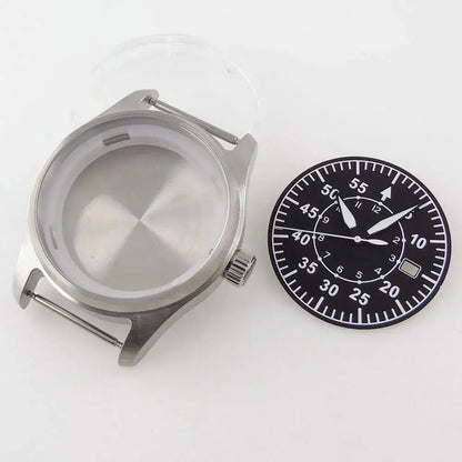 39mm Sapphire Glass Pilot Watch Case Luminous Dial fit ETA 2824 PT5000 NH35 NH36