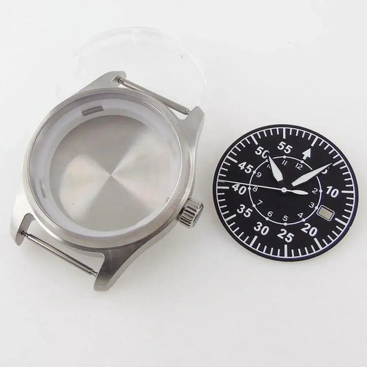 39mm Sapphire Glass Pilot Watch Case Luminous Dial fit ETA 2824 PT5000 NH35 NH36
