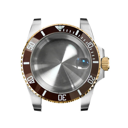 40mm Steel Gold Edge Watch Case Sapphire Date Magnifying Glass for NH35/NH36