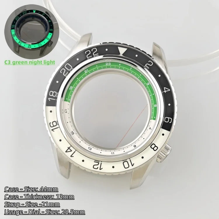44mm Watch Case Green Luminous GMT Sprite Bezel Diving Case for NH34/NH35
