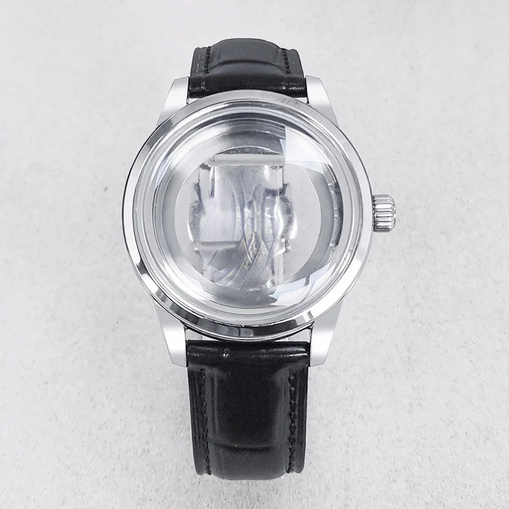 39MM Bubble Watch Case Butterfly Double Buckle Leather Strap for NH35/NH36/4R/7S