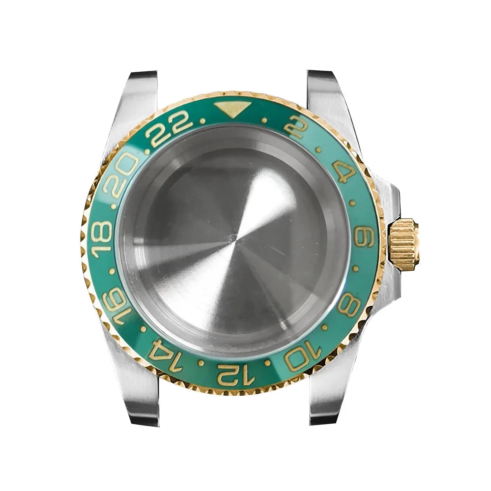 316L Watch Case 40mm Gold Edge Sapphire Flat Glass for NH35/ NH36 Modification