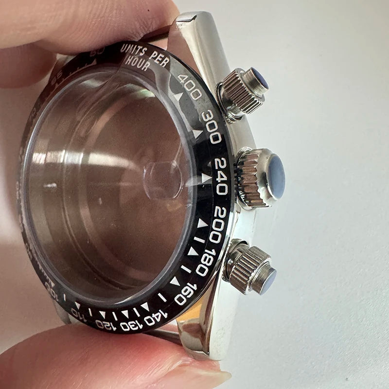316L Steel 39mm VK67 Silver Watch Case Sapphire Glass Ceramic Bezel Fit VK67