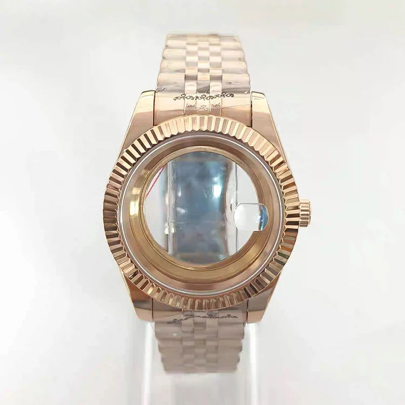 316L Steel 41mm Rose Gold Watch Case+Strap 28.5mm Dial Waterproof Fit 8285