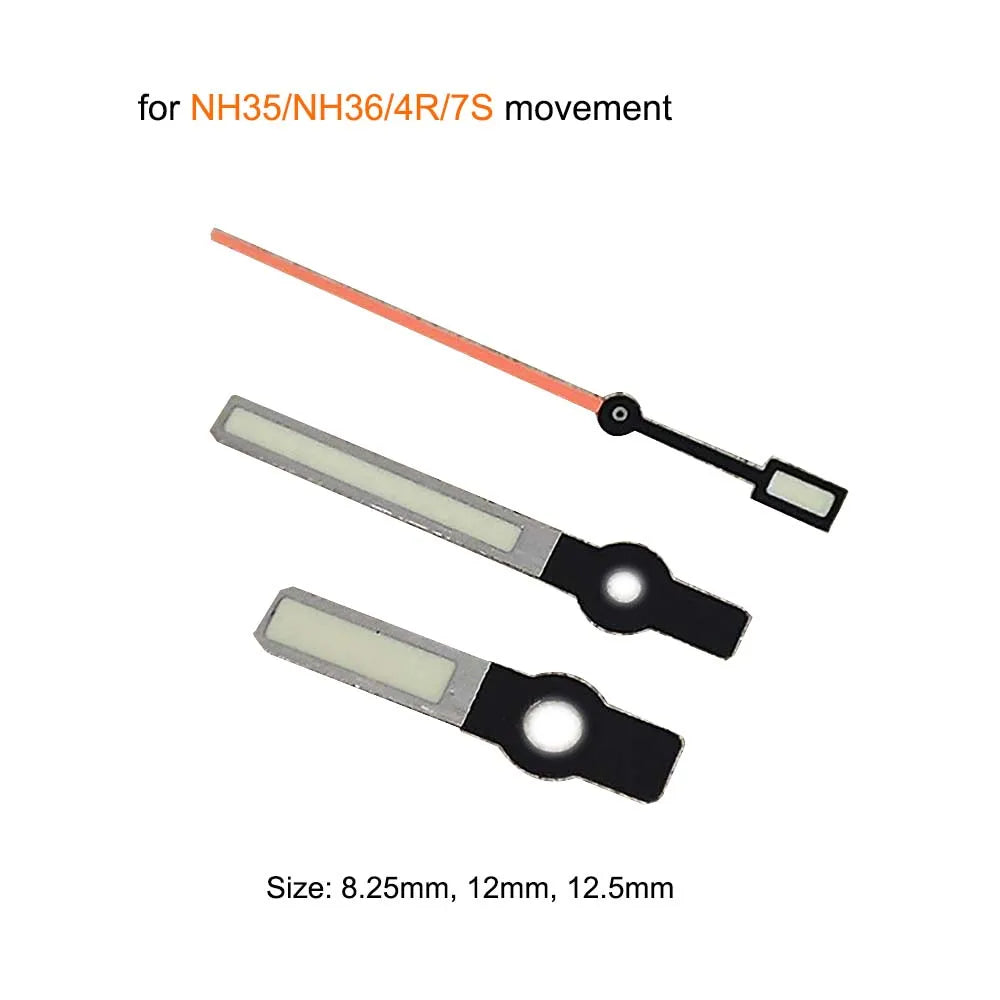 Green Luminous Watch Hands for NH35/36/4R/7S Modified 3Pins Orange Second Hands