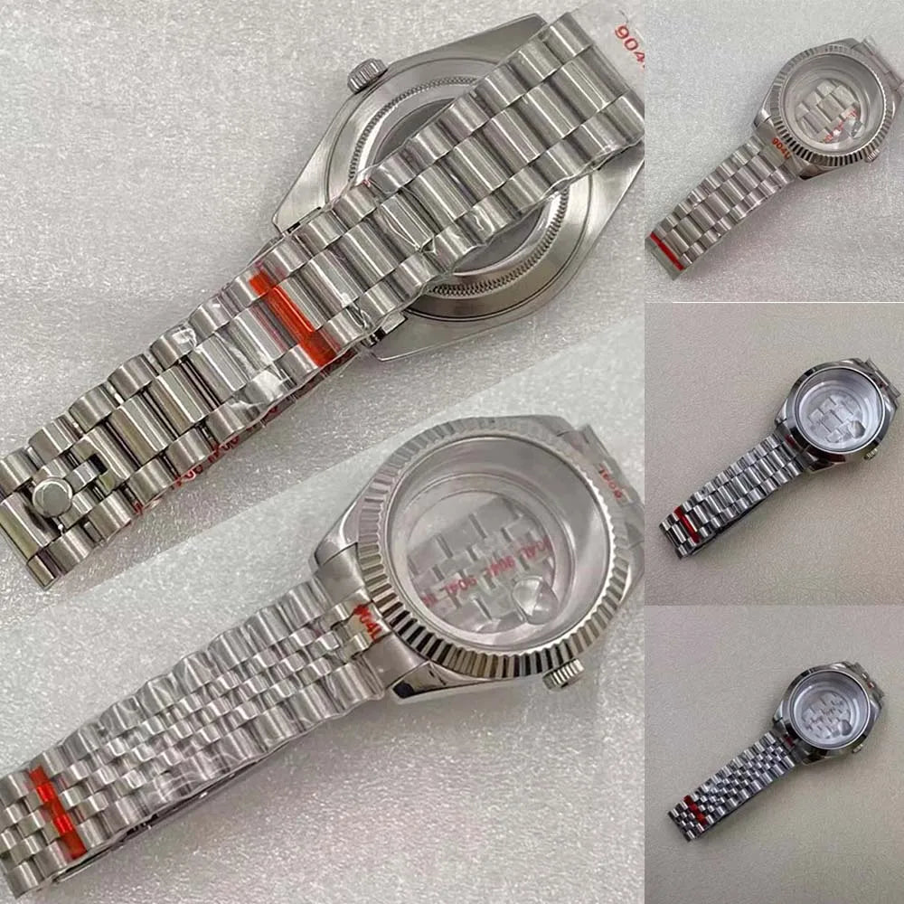 40mm Steel Watch Case Strap Fit for 8285 Transparent Back Cover Cyclops Lens