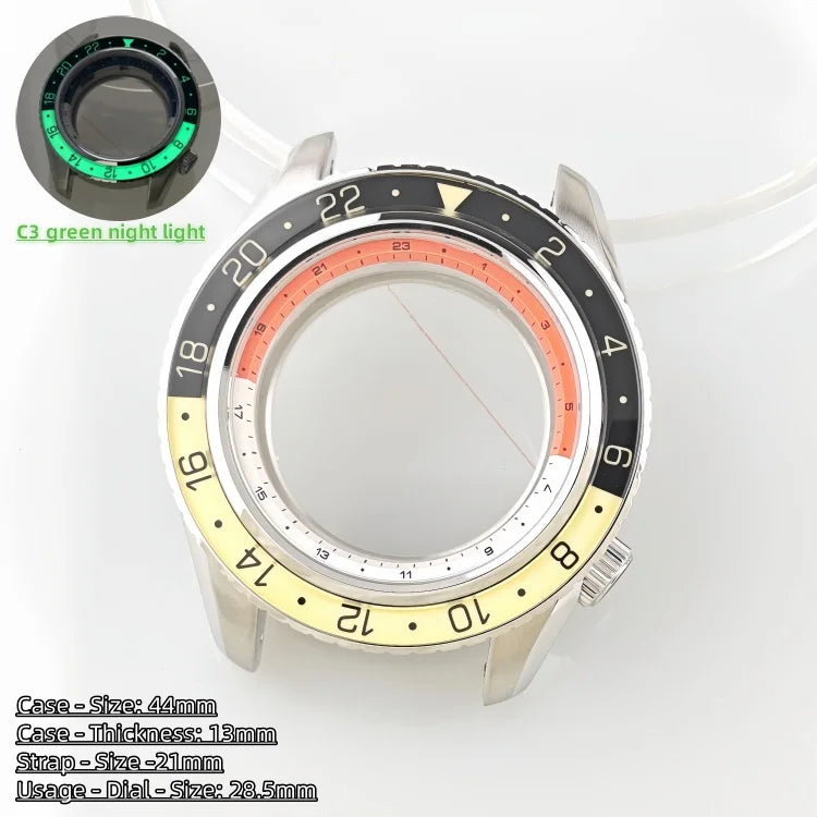 44mm Watch Case Green Luminous GMT Sprite Bezel Diving Case for NH34/NH35