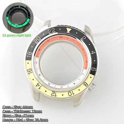 44mm Watch Case Green Luminous GMT Sprite Bezel Diving Case for NH34/NH35