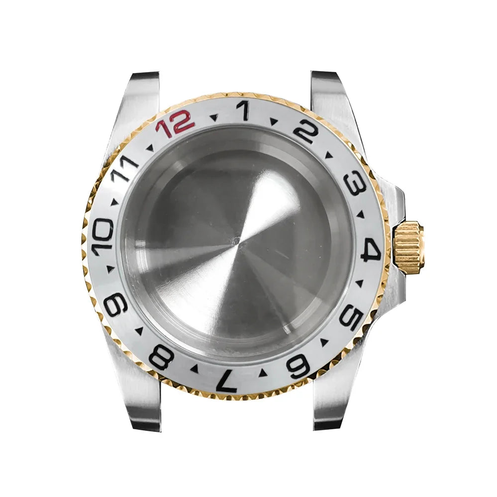 316L Watch Case 40mm Gold Edge Sapphire Flat Glass for NH35/ NH36 Modification