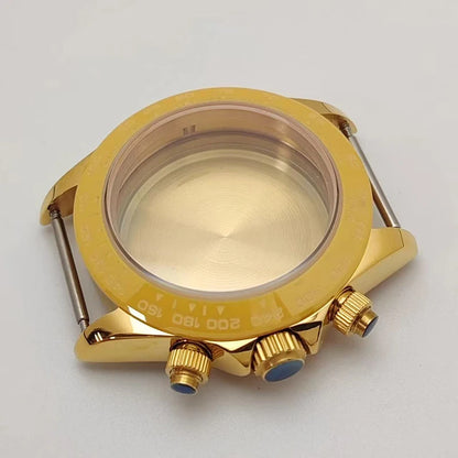 39mm Watch Case with Earth Gold Ceramic Bezel Compatible with VK63 Three-Eye