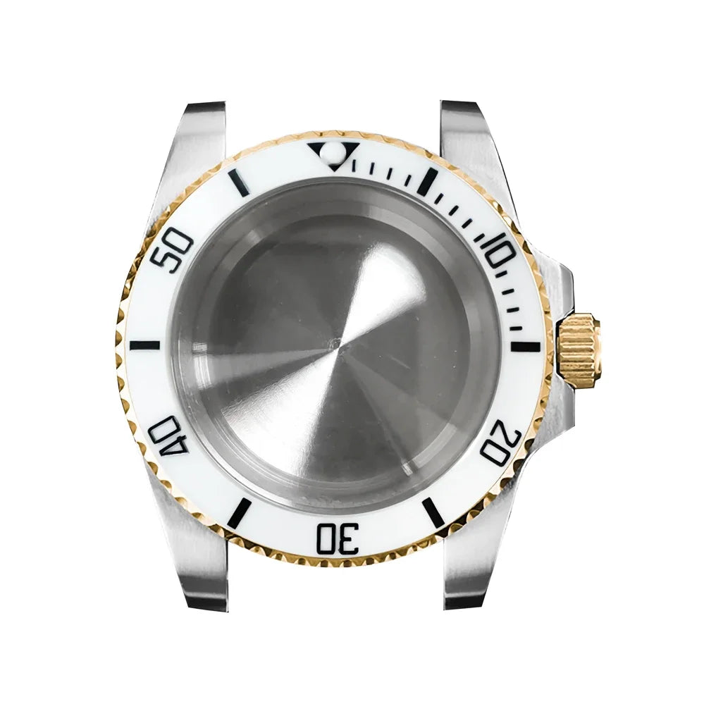 316L Watch Case 40mm Gold Edge Sapphire Flat Glass for NH35/ NH36 Modification
