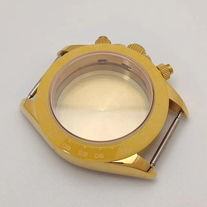 39mm Watch Case with Earth Gold Ceramic Bezel Compatible with VK63 Three-Eye